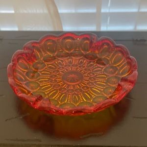 Amberina Glass Moon and Star Pattern Ash Tray